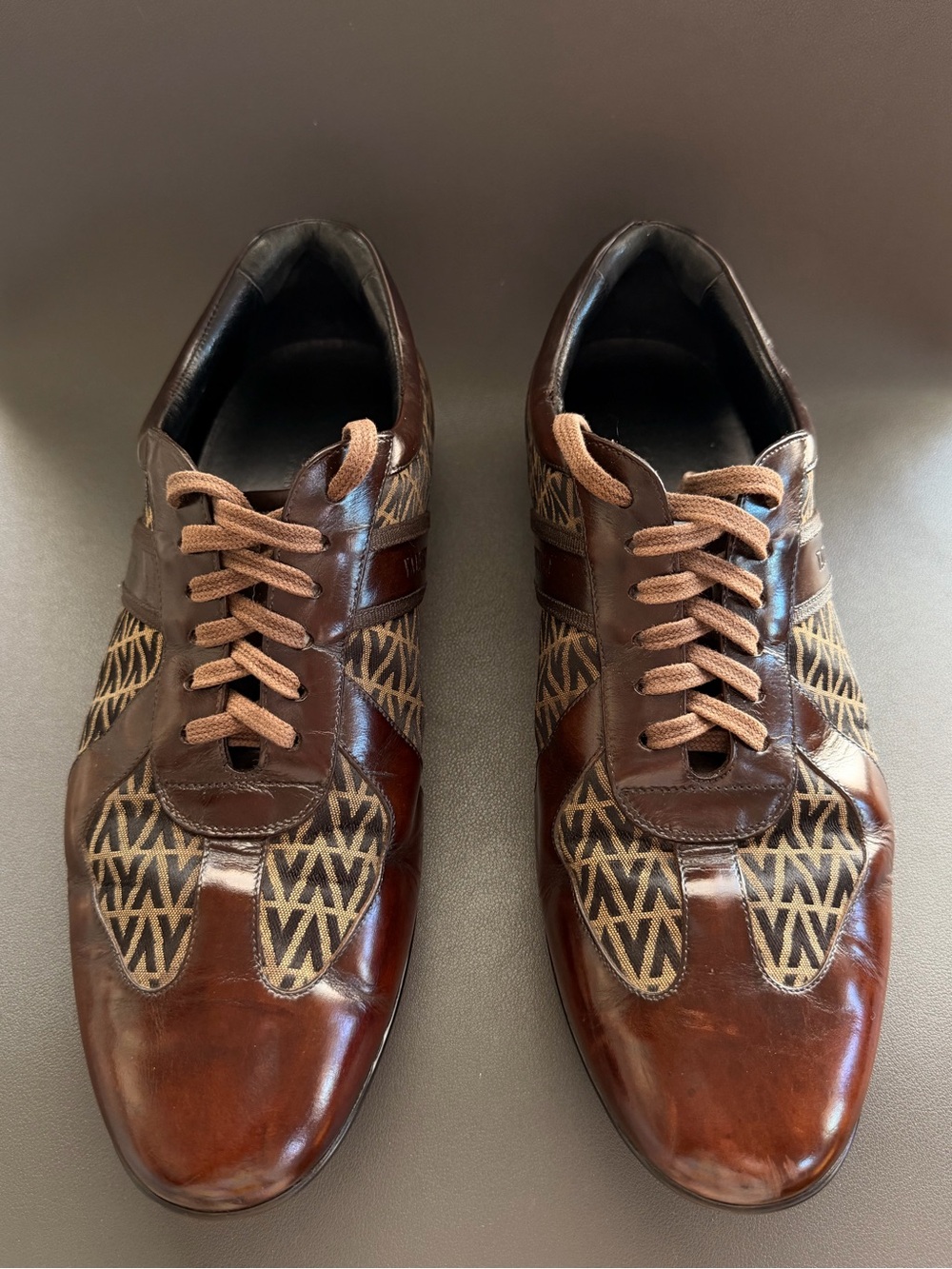 Vintage VALENTINO Brown Leather & Patterned Men's Lace-Up shoes